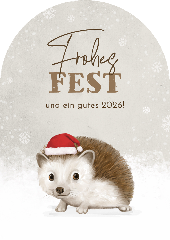 Weihnachtskarten - Weihnachtsgrußkarte Igel mit Mütze im Schnee Bogenkarte