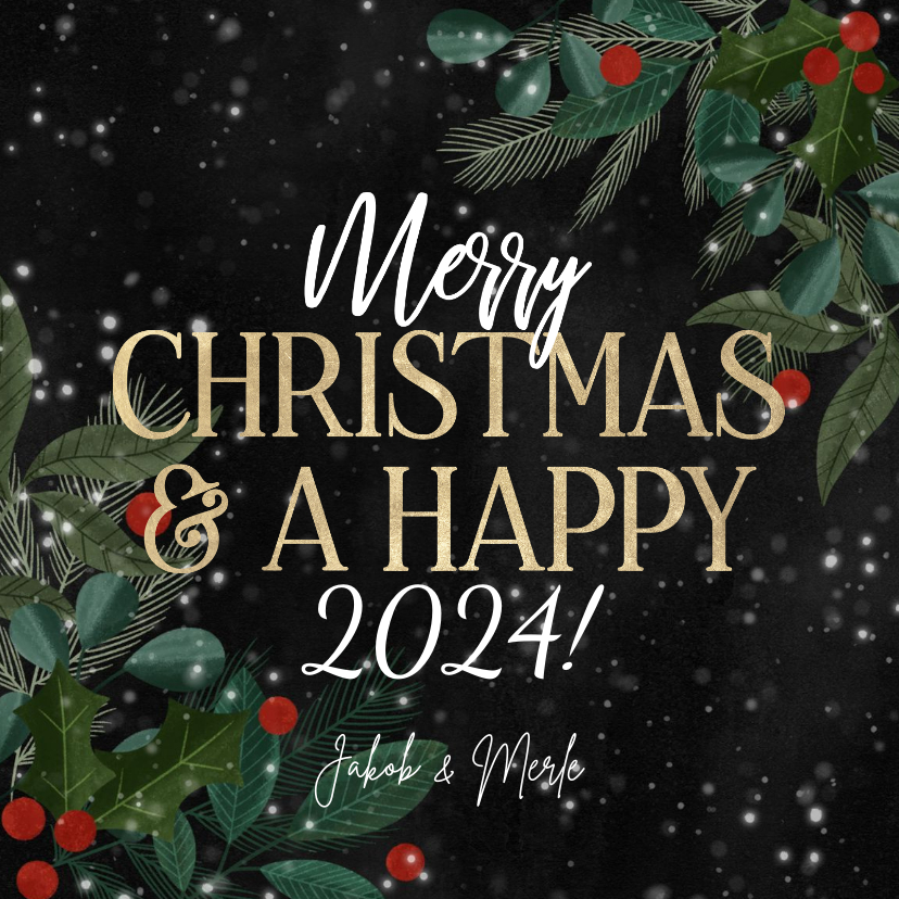 Weihnachtsgrußkarte mit Zweigen & Typografie - Weihnachtskarten Weihnachtskarten - Weihnachtsgrußkarte mit Zweigen & Typografie
