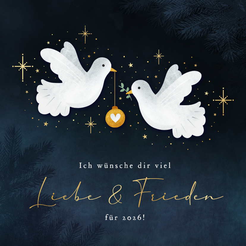 Weihnachtskarte 2 weiße Tauben 'Liebe & Frieden' - Weihnachtskarten Weihnachtskarten - Weihnachtskarte 2 weiße Tauben 'Liebe & Frieden'