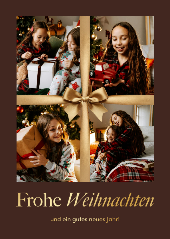 Weihnachtskarte 4 Fotos mit Schleife - Weihnachtskarten Weihnachtskarten - Weihnachtskarte 4 Fotos mit Schleife