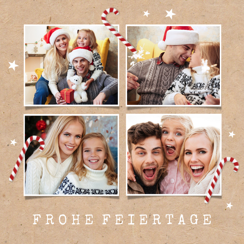 Weihnachtskarten - Weihnachtskarte 4 Fotos und Zuckerstangen