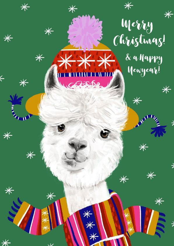 Weihnachtskarten - Weihnachtskarte Alpaka mit Schal und Mütze