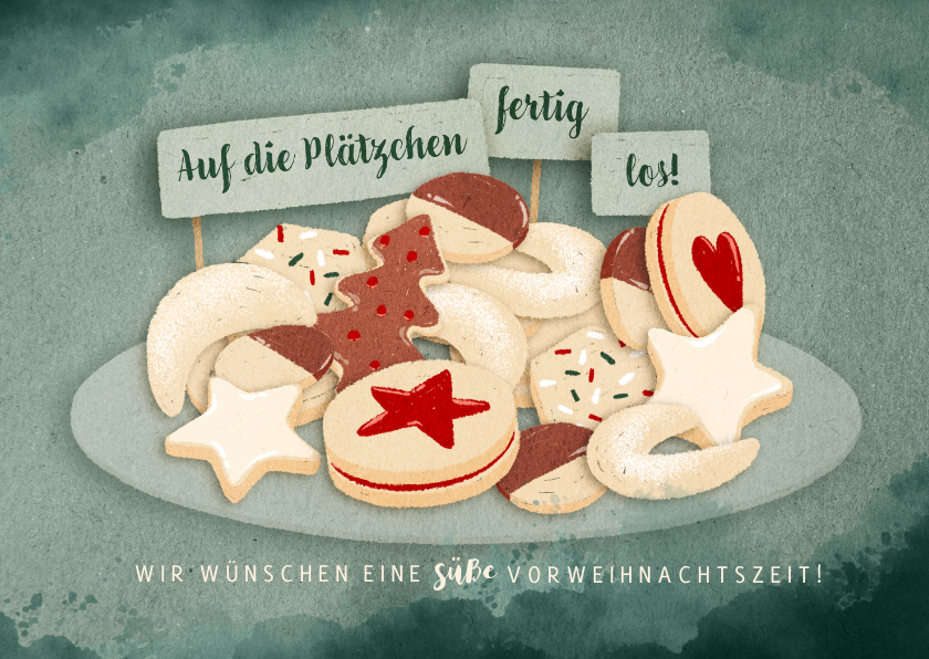 Weihnachtskarten - Weihnachtskarte 'Auf die Plätzchen, fertig, los'