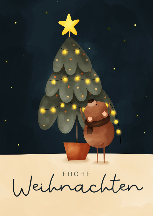 Weihnachtskarten - Weihnachtskarte Bär mit Weihnachtsbaum