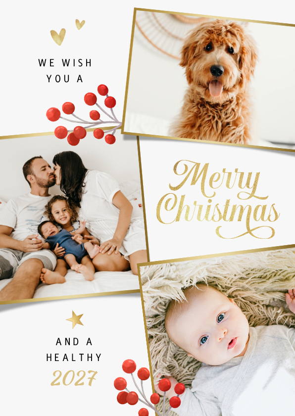 Weihnachtskarte Bilderreihe und rote Beeren - Weihnachtskarten Weihnachtskarten - Weihnachtskarte Bilderreihe und rote Beeren