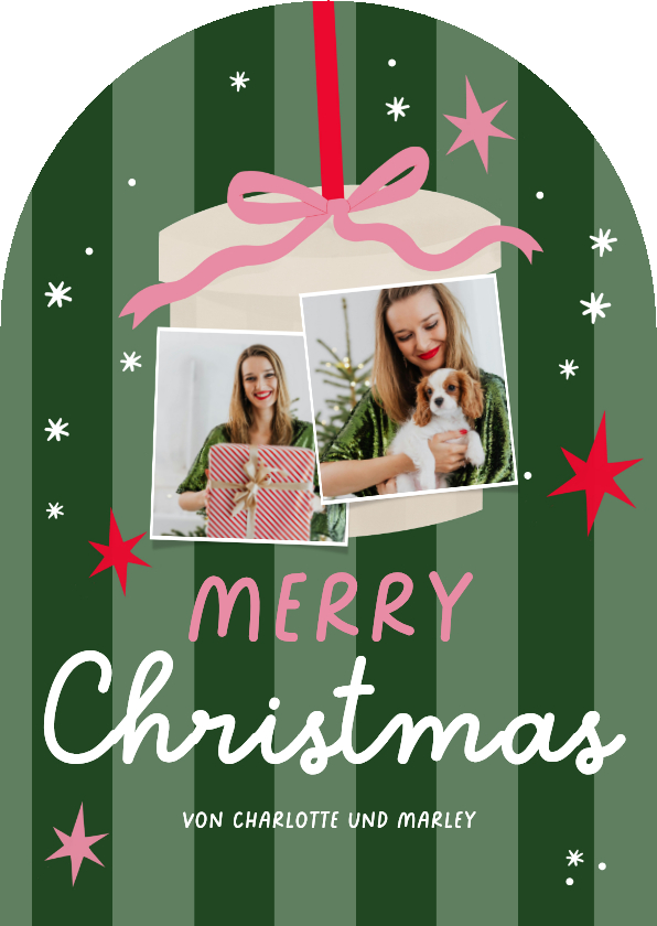 Weihnachtskarte Bogen Fotocollage grün gestreift Geschenk - Weihnachtskarten Weihnachtskarten - Weihnachtskarte Bogen Fotocollage grün gestreift Geschenk