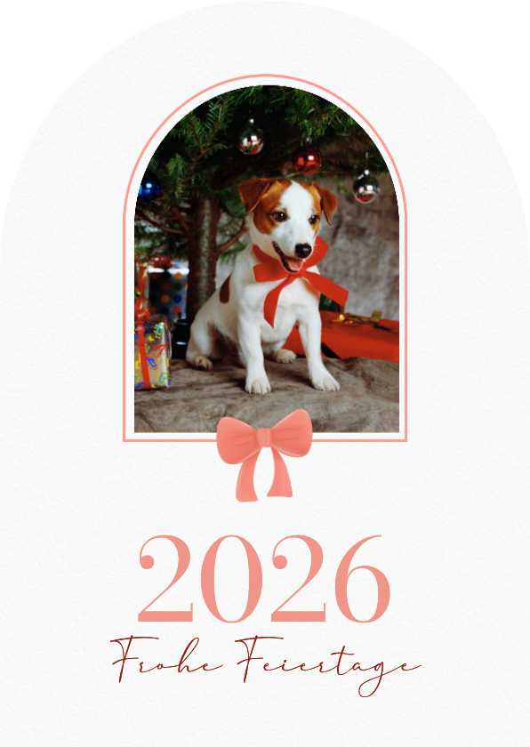 Weihnachtskarte Bogenform Foto und rote Schleife - Weihnachtskarten Weihnachtskarten - Weihnachtskarte Bogenform Foto und rote Schleife