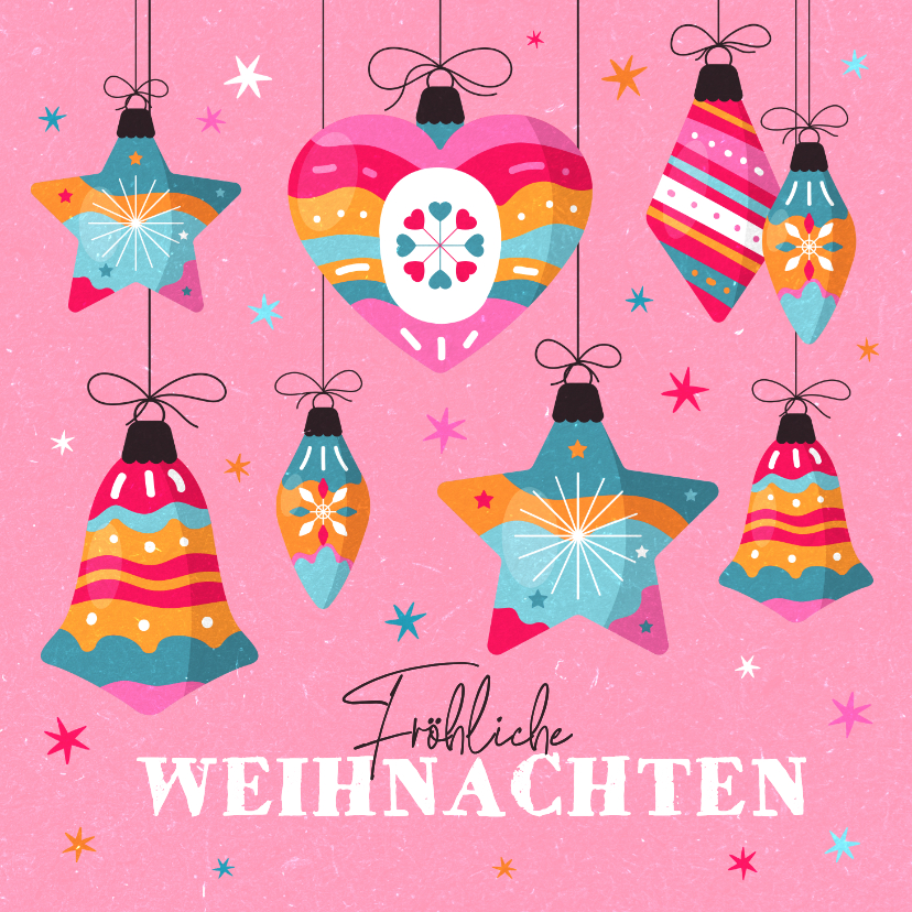 Weihnachtskarte bunte Kugeln auf Pink - Weihnachtskarten Weihnachtskarten - Weihnachtskarte bunte Kugeln auf Pink