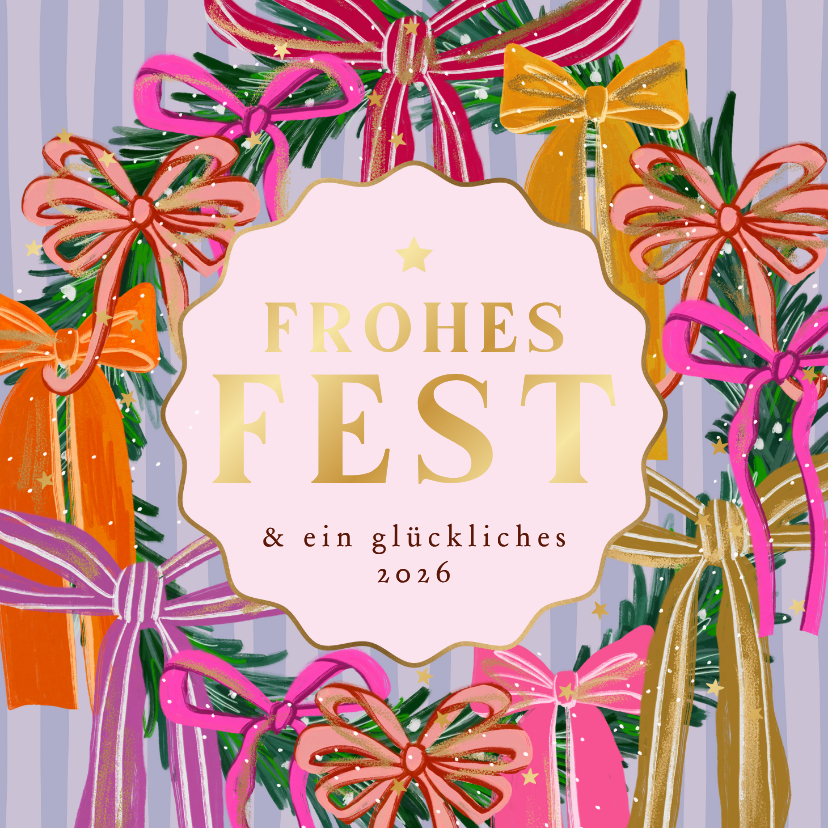 Weihnachtskarte bunter Kranz mit Schleifen - Weihnachtskarten Weihnachtskarten - Weihnachtskarte bunter Kranz mit Schleifen