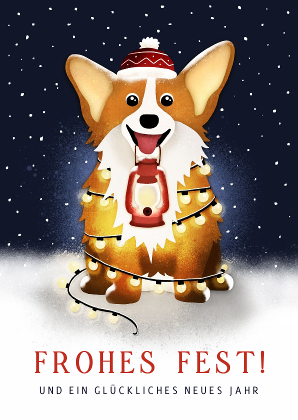 Weihnachtskarten - Weihnachtskarte Corgi mit Laterne