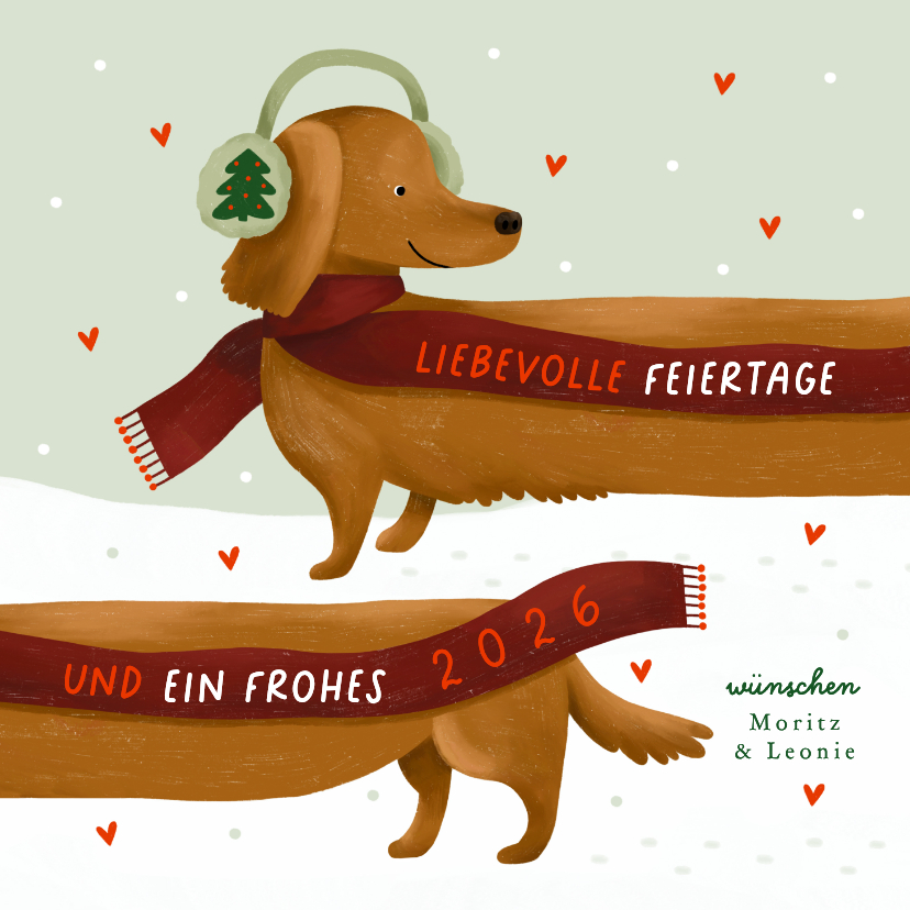 Weihnachtskarten - Weihnachtskarte Dackel im Schnee