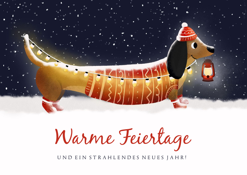 Weihnachtskarten - Weihnachtskarte Dackel mit Laterne