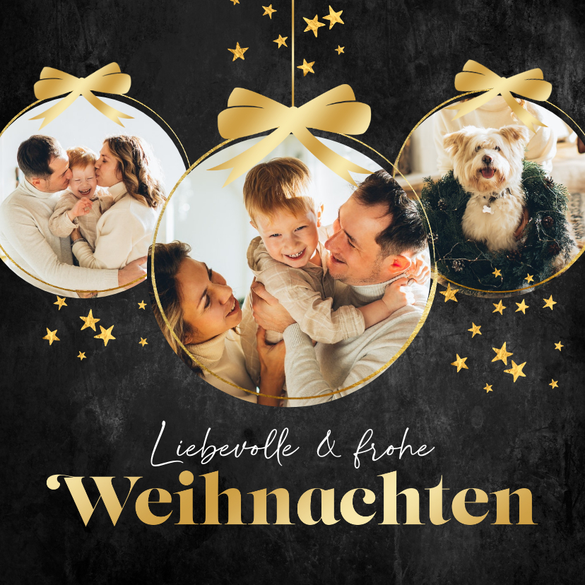 Weihnachtskarten - Weihnachtskarte drei Fotos in Weihnachtskugeln