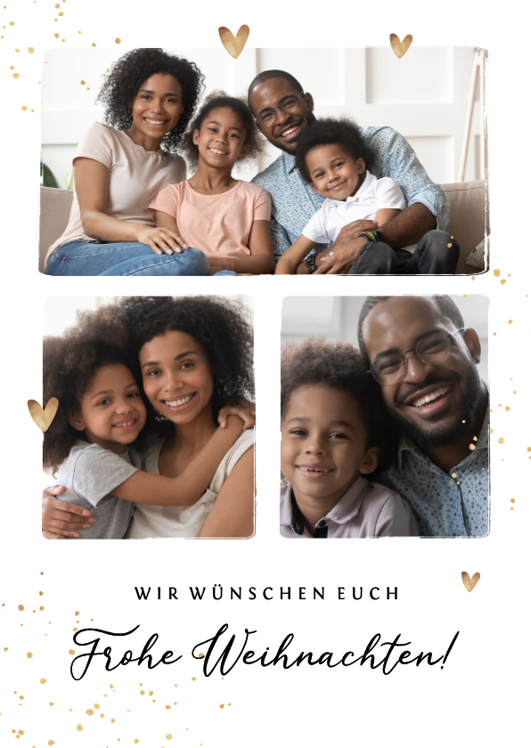 Weihnachtskarte drei Fotos & Herzchen - Weihnachtskarten Weihnachtskarten - Weihnachtskarte drei Fotos & Herzchen