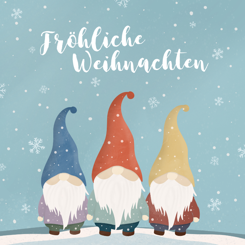 Weihnachtskarten - Weihnachtskarte drei lustige Wichtel im Schnee