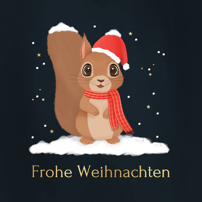 Weihnachtskarte Eichhörnchen mit Mütze im Schnee - Weihnachtskarten Weihnachtskarten - Weihnachtskarte Eichhörnchen mit Mütze im Schnee