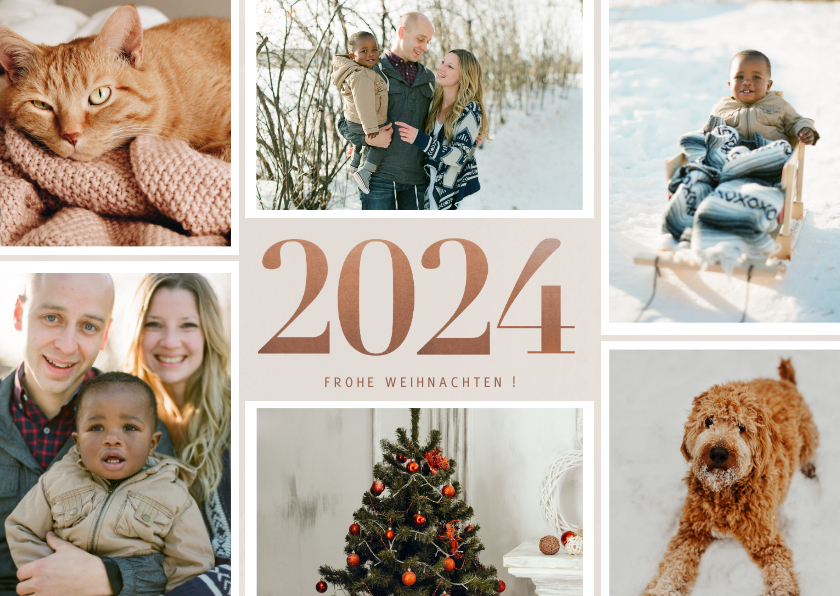 Weihnachtskarte eigene Fotos Jahreszahl Kupfer - Weihnachtskarten Weihnachtskarten - Weihnachtskarte eigene Fotos Jahreszahl Kupfer