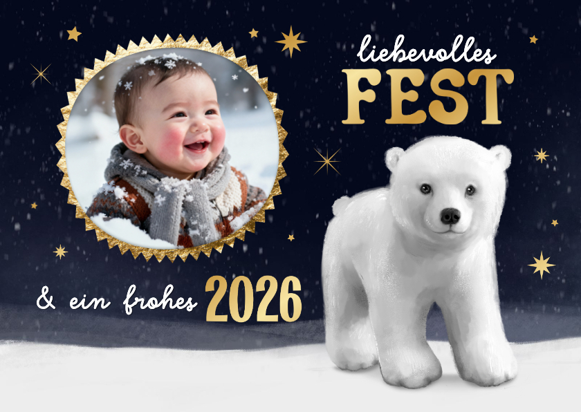 Weihnachtskarte Eisbär im Schnee Foto Sterne Nachthimmel - Weihnachtskarten Weihnachtskarten - Weihnachtskarte Eisbär im Schnee Foto Sterne Nachthimmel