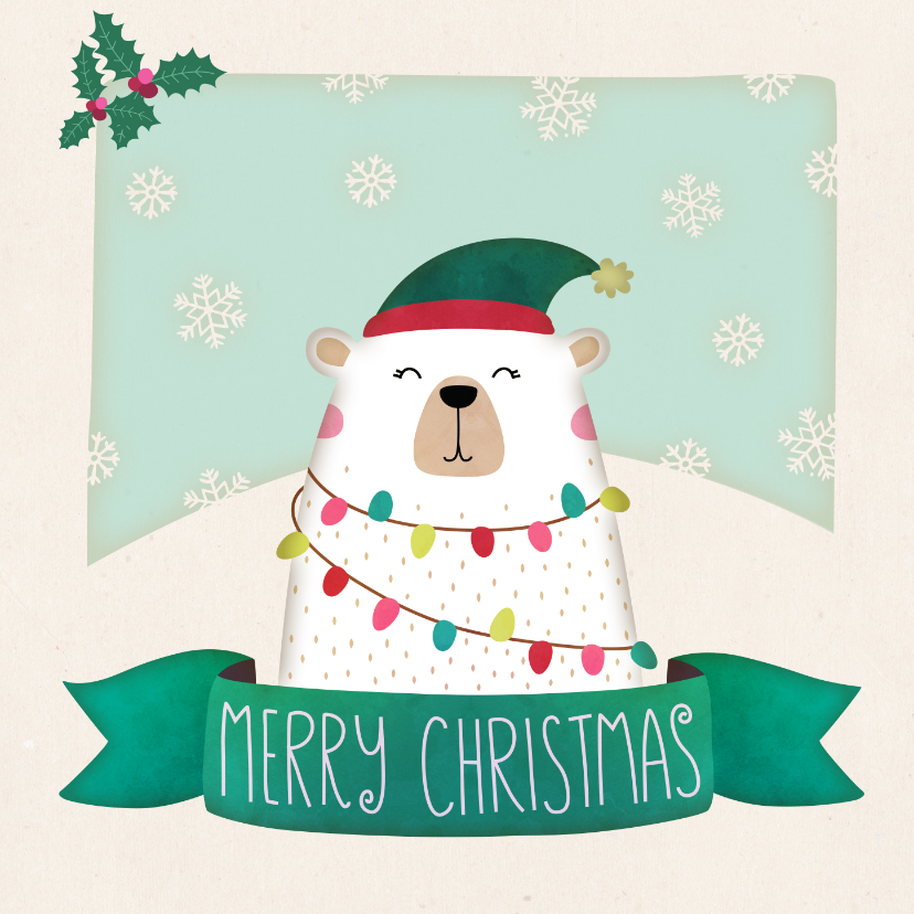 Weihnachtskarten - Weihnachtskarte Eisbär mit Lichterkette