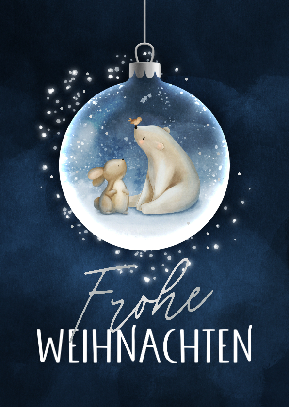 Weihnachtskarten - Weihnachtskarte Eisbär & Hase Weihnachtskugel