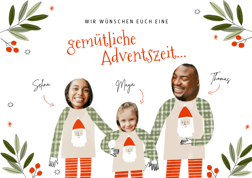 Weihnachtskarten - Weihnachtskarte Familie im Schlafanzug