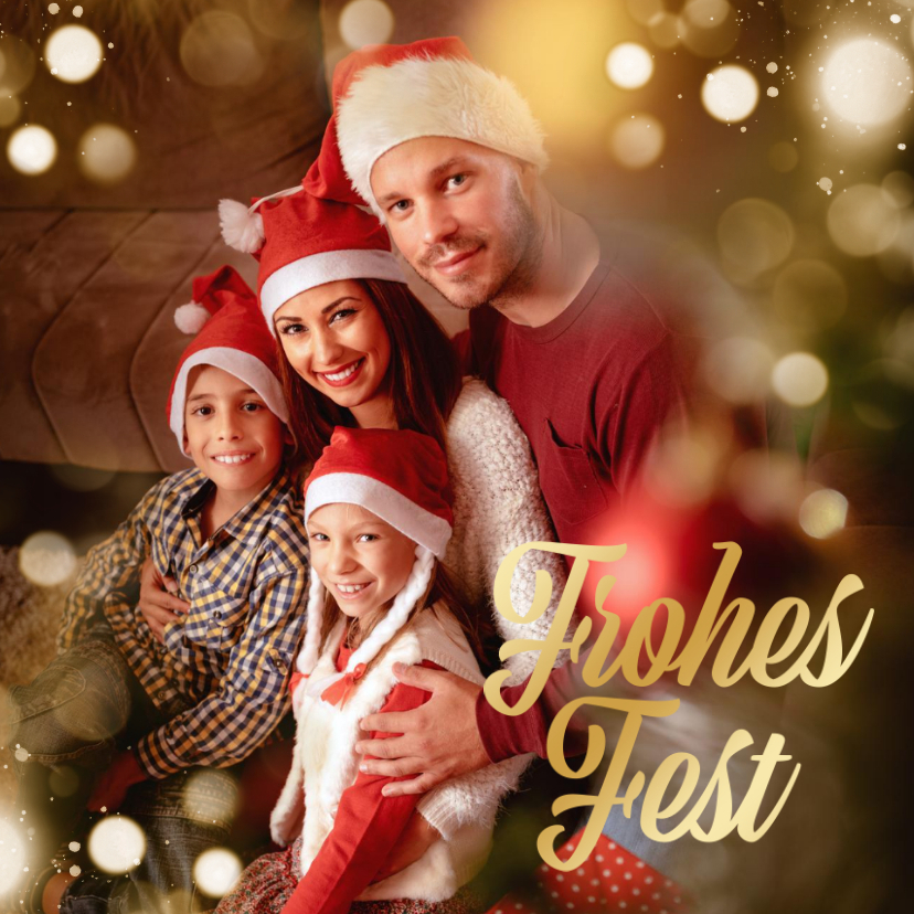 Weihnachtskarten - Weihnachtskarte Familienfoto 'Frohes Fest' gold