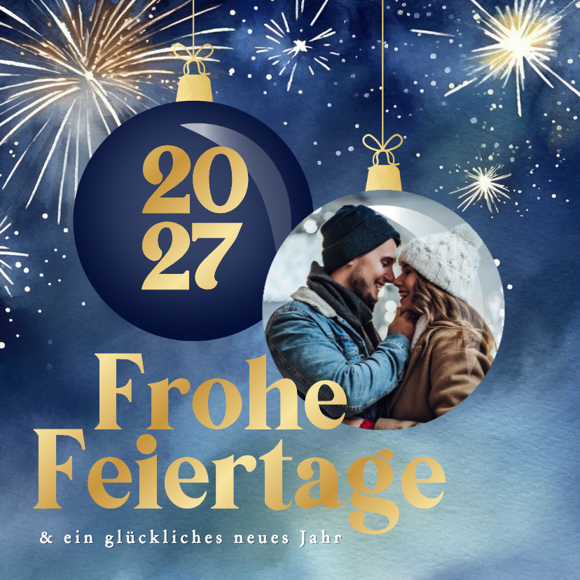 Weihnachtskarte Feuerwerk & Foto in Weihnachtskugel - Weihnachtskarten Weihnachtskarten - Weihnachtskarte Feuerwerk & Foto in Weihnachtskugel