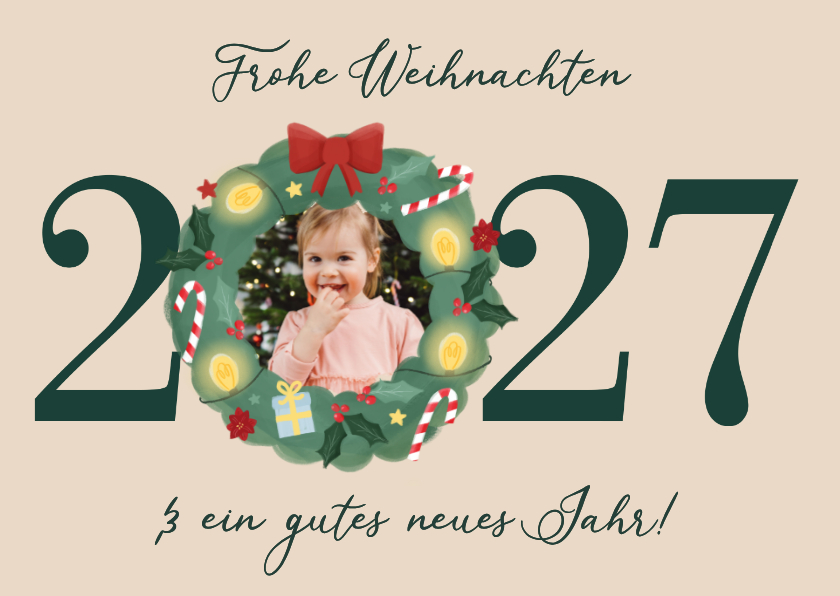 Weihnachtskarte Foto 2027 mit Kranz - Weihnachtskarten Weihnachtskarten - Weihnachtskarte Foto 2027 mit Kranz