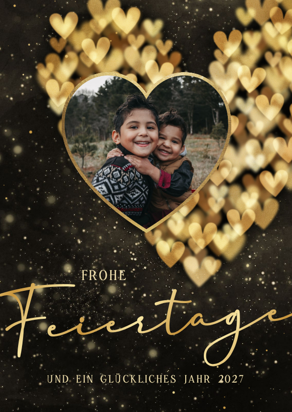 Weihnachtskarte Foto Herzform mit Gold - Weihnachtskarten Weihnachtskarten - Weihnachtskarte Foto Herzform mit Gold