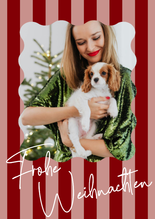 Weihnachtskarte Foto mit rosa-roten Streifen - Weihnachtskarten Weihnachtskarten - Weihnachtskarte Foto mit rosa-roten Streifen