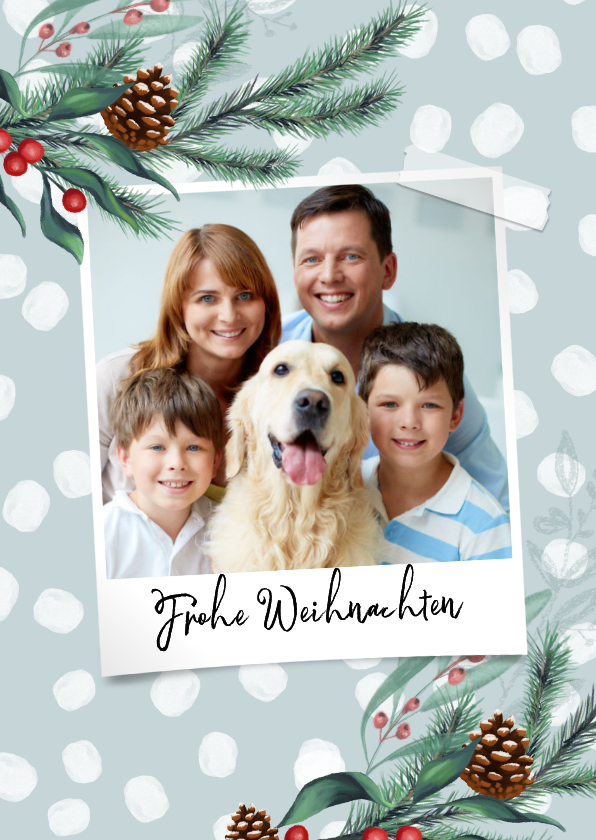 Weihnachtskarte Foto, Punkte & Tannenzweige - Weihnachtskarten Weihnachtskarten - Weihnachtskarte Foto, Punkte & Tannenzweige