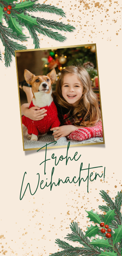 Weihnachtskarte Foto, Zweige & Sprenkel - Weihnachtskarten Weihnachtskarten - Weihnachtskarte Foto, Zweige & Sprenkel