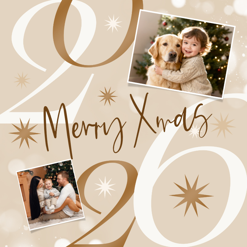 Weihnachtskarten - Weihnachtskarte Fotocollage 2026 mit Sternen