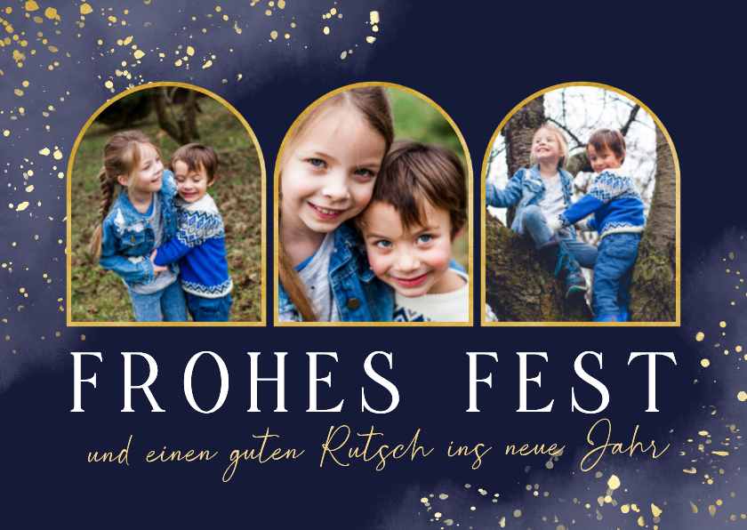 Weihnachtskarte Fotocollage Dunkelblau Goldsprenkel - Weihnachtskarten Weihnachtskarten - Weihnachtskarte Fotocollage Dunkelblau Goldsprenkel