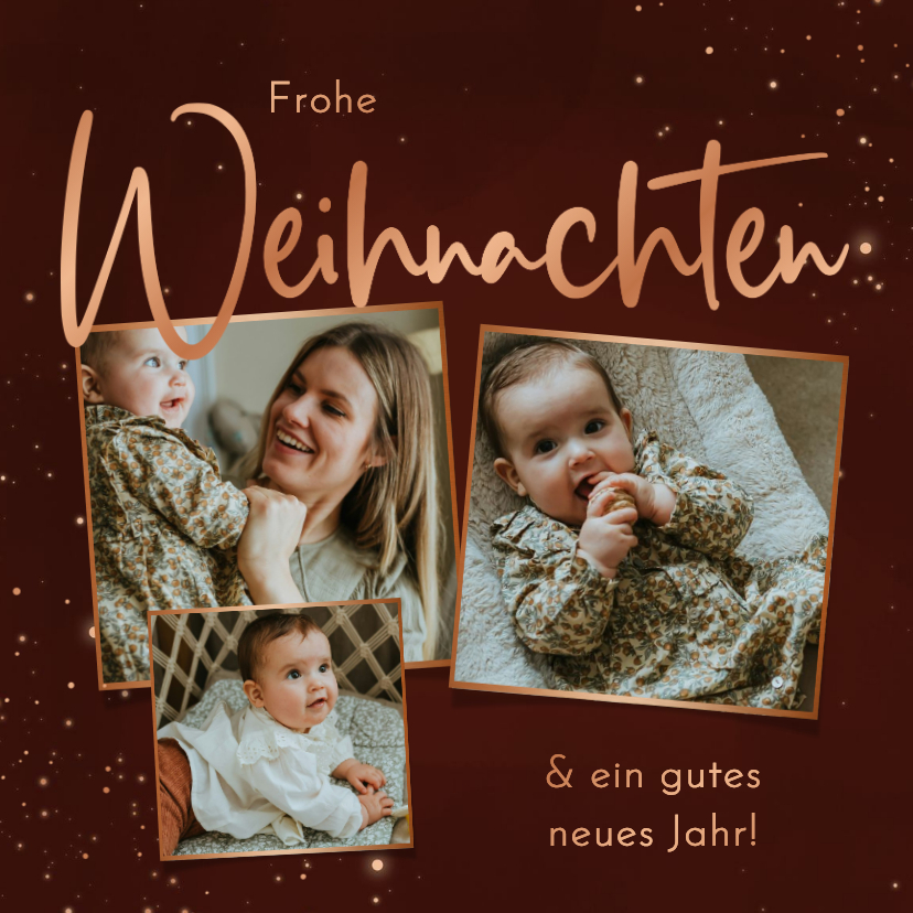 Weihnachtskarte Fotocollage Kupferschrift - Weihnachtskarten Weihnachtskarten - Weihnachtskarte Fotocollage Kupferschrift