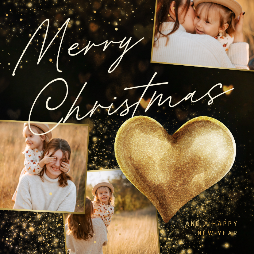 Weihnachtskarten - Weihnachtskarte Fotocollage und Goldherz