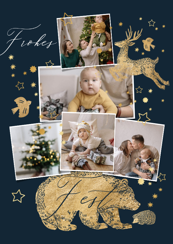 Weihnachtskarte Fotocollage & Waldtiere - Weihnachtskarten Weihnachtskarten - Weihnachtskarte Fotocollage & Waldtiere