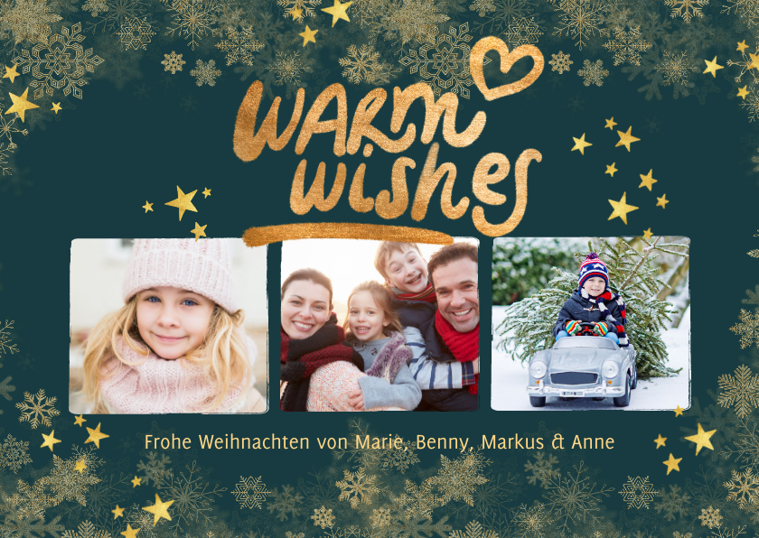 Weihnachtskarten - Weihnachtskarte Fotocollage 'Warm wishes' grün