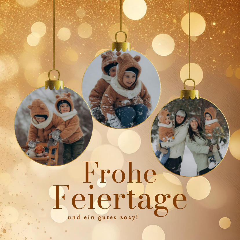 Weihnachtskarten - Weihnachtskarte Fotocollage Weihnachtskugeln Lichtpunkte