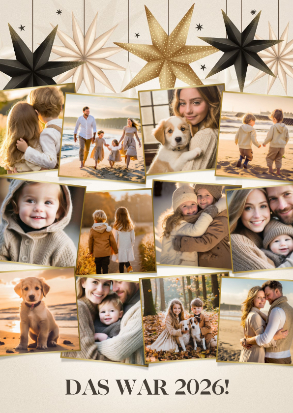 Weihnachtskarte Fotos Jahresüberblick mit Faltsternen - Weihnachtskarten Weihnachtskarten - Weihnachtskarte Fotos Jahresüberblick mit Faltsternen