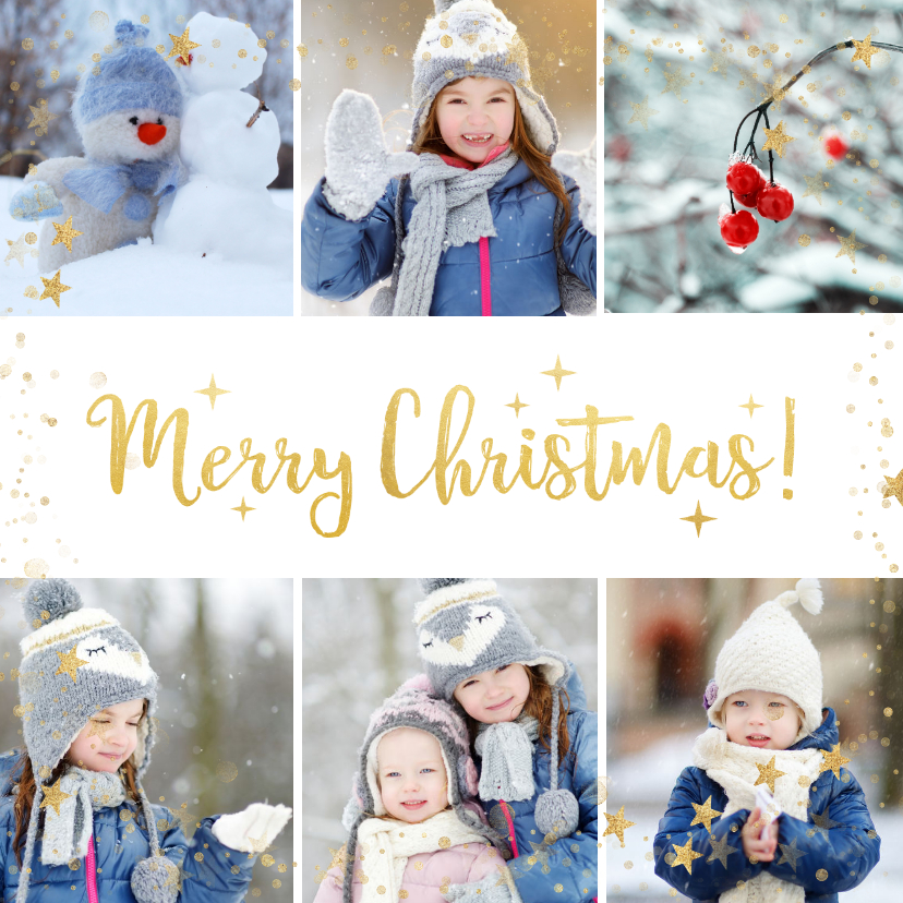 Weihnachtskarten - Weihnachtskarte fröhliche Fotocollage mit Sternen