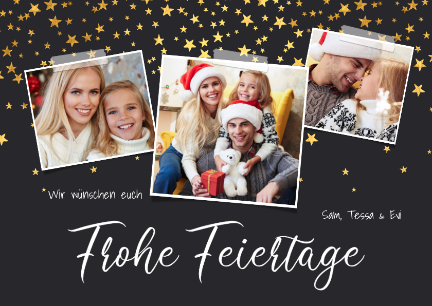 Weihnachtskarten - Weihnachtskarte 'Frohe Feiertage' 3 Fotos und Sterne