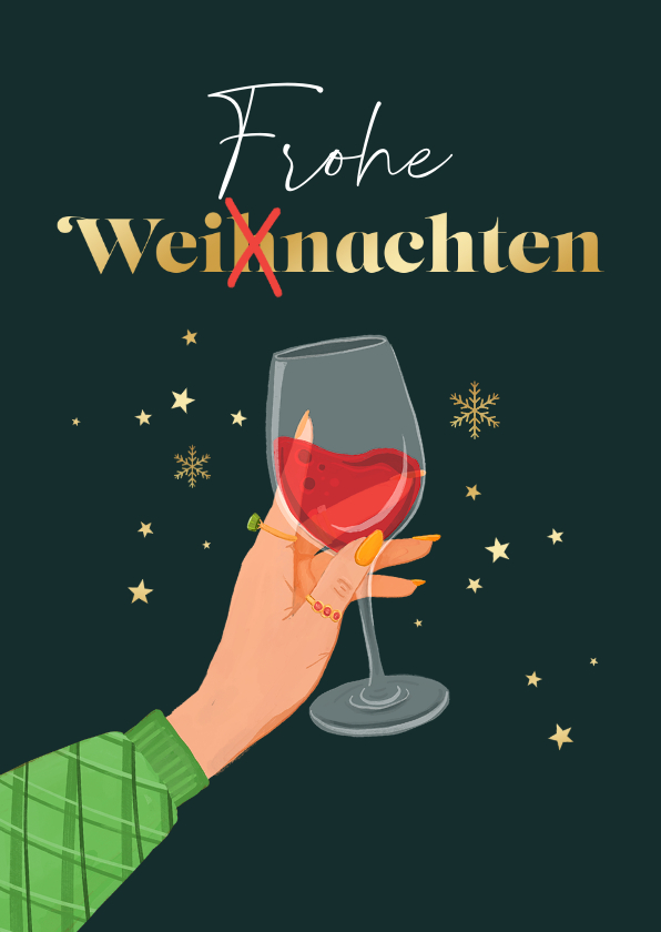 Weihnachtskarten - Weihnachtskarte 'Frohe Weinachten' Weinglas