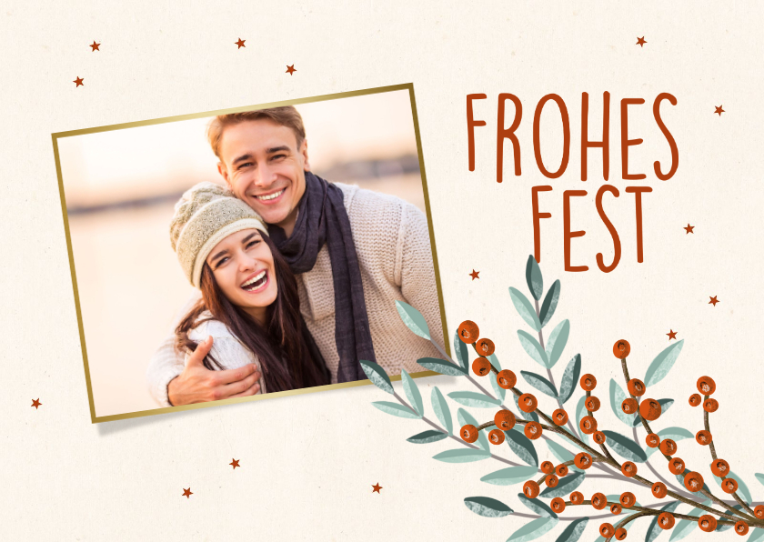 Weihnachtskarte Frohes Fest, Foto & Zweige - Weihnachtskarten Weihnachtskarten - Weihnachtskarte Frohes Fest, Foto & Zweige