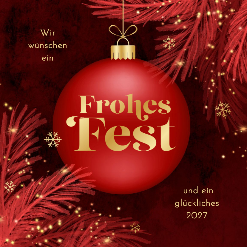 Weihnachtskarte 'Frohes Fest' rote Weihnachtskugel - Weihnachtskarten Weihnachtskarten - Weihnachtskarte 'Frohes Fest' rote Weihnachtskugel