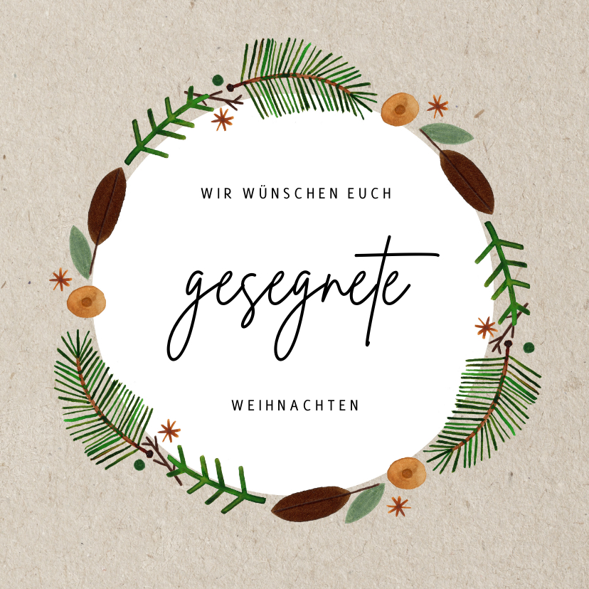 Weihnachtskarten - Weihnachtskarte gesegnete Weihnachten mit Kranz