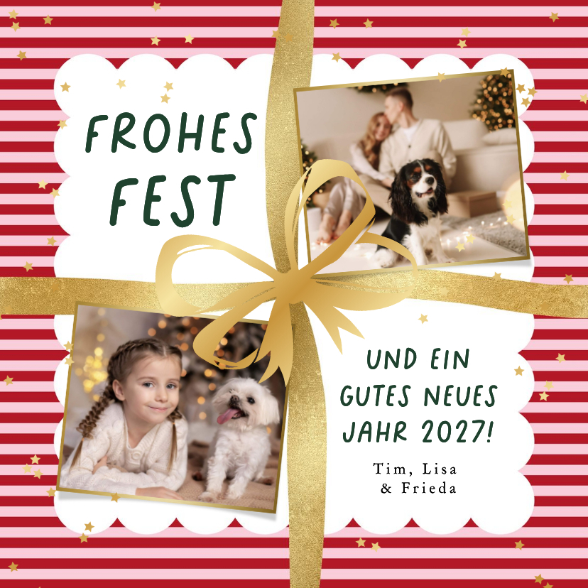 Weihnachtskarte gestreiftes Geschenk Fotocollage - Weihnachtskarten Weihnachtskarten - Weihnachtskarte gestreiftes Geschenk Fotocollage