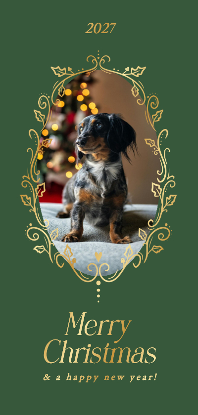 Weihnachtskarte goldener Fotorahmen dunkelgrün - Weihnachtskarten Weihnachtskarten - Weihnachtskarte goldener Fotorahmen dunkelgrün