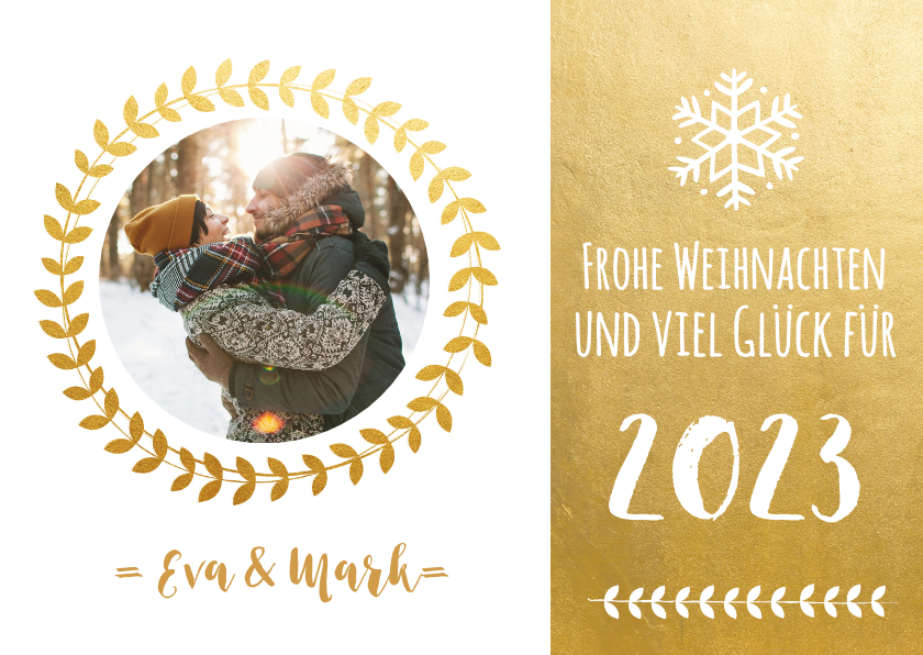 Weihnachtskarte goldener Kranz mit Jahreszahl | Send a Smile