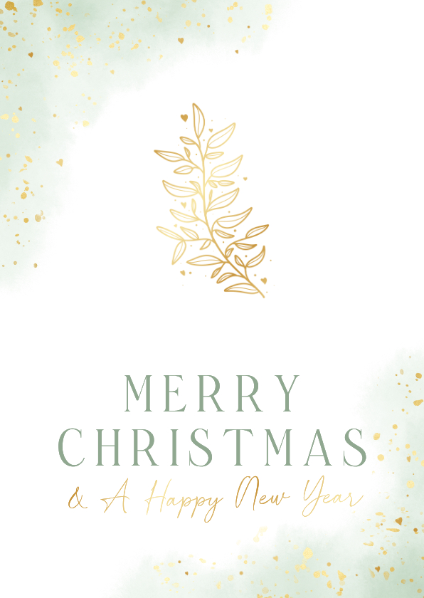 Weihnachtskarte goldener Zweig grün Aquarell - Weihnachtskarten Weihnachtskarten - Weihnachtskarte goldener Zweig grün Aquarell